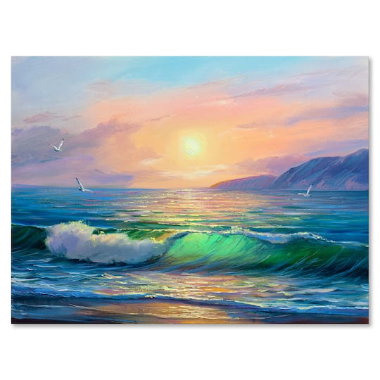 Designart - Blue Waves Breaking At The Beach V